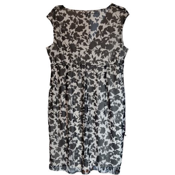 ALFANI Ruched‎ Faux Wrap Dress Floral Plus Size 18W Black Off White V-Neck - Picture 2 of 10